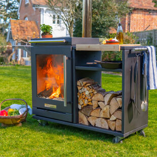 BBQube Wood Burning BBQ & Outdoor Stove with Log Store