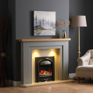 Pureglow Hanley Grey Paint Finish with Oak Shelf Fireplace Surround